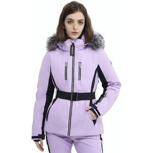 Women Light Purple Ski Jacket Coat Belted Mountain Waterproof Winter